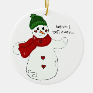 Schneemann mit Sprichwort Keramik Ornament
