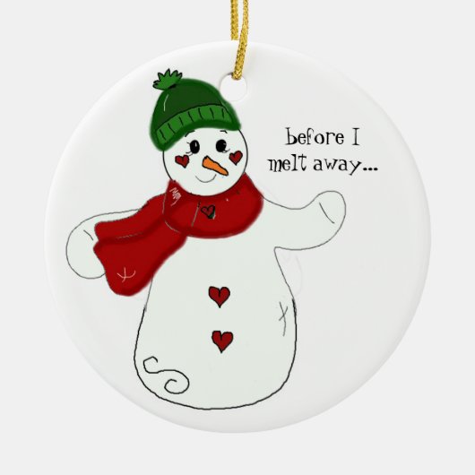 Schneemann mit Sprichwort Keramik Ornament (Vorne)