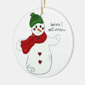 Schneemann mit Sprichwort Keramik Ornament (Links)