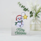 Schneemann mit Stern Postkarte (Stehend Vorderseite)