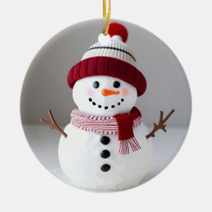 Schneemann mit süßer Mütze Keramik Ornament