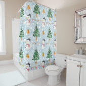 Schneemann mit Tannenbaum im Aquarellmuster Duschvorhang (Beispiel)