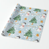Schneemann mit Tannenbaum im Aquarellmuster Geschenkpapier (Ungerollt)