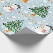 Schneemann mit Tannenbaum im Aquarellmuster Geschenkpapier (Ecke)