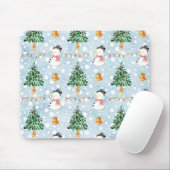 Schneemann mit Tannenbaum im Aquarellmuster Mousepad (Mit Mouse)