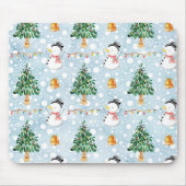 Schneemann mit Tannenbaum im Aquarellmuster Mousepad (Vorne)