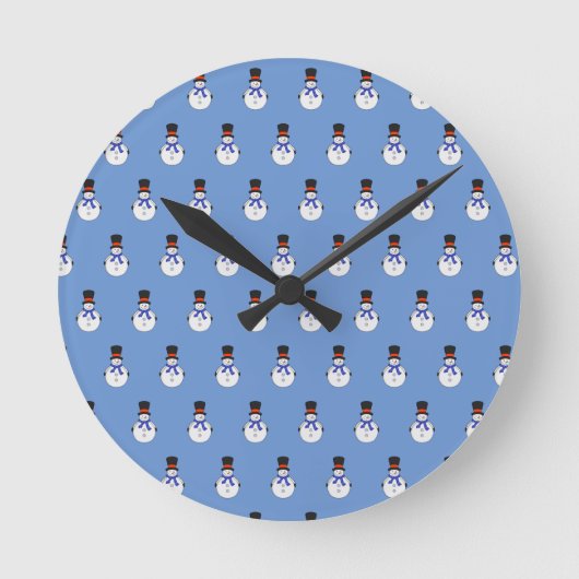 Schneemann mit Tophut Runde Wanduhr (Vorderseite)