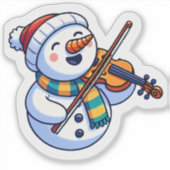 Schneemann mit Violine zu Weihnachten Aufkleber (Vorderseite)
