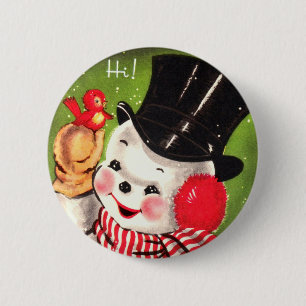Schneemann mit Vogel Button