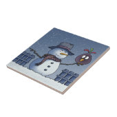 Schneemann mit Vogel Fliese (Seite)