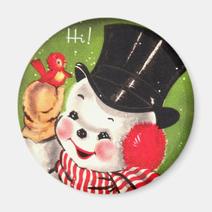 Schneemann mit Vogel Magnet