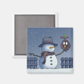 Schneemann mit Vogel Magnet (Vorderseite/Rückseite)