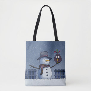 Schneemann mit Vogel Tasche