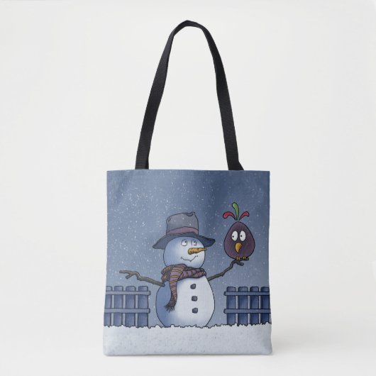Schneemann mit Vogel Tasche (Vorderseite)