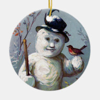 Schneemann mit Vogel und Zylinder Vintage-Ornament
