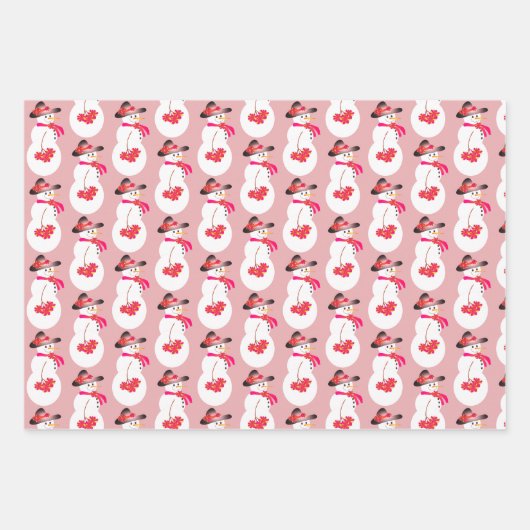 Schneemann mit weichem Rosa Geschenkpapier Set (Vorderseite)