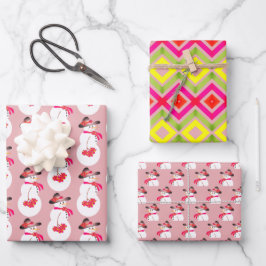 Schneemann mit weichem Rosa Geschenkpapier Set
