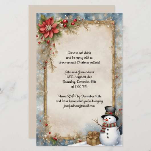 Schneemann mit Weihnachten Einladung (Vorne/Hinten)