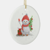 Schneemann mit Weihnachtsbaum Keramik Ornament (Rechts)
