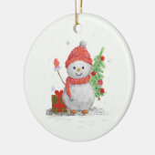 Schneemann mit Weihnachtsbaum Keramik Ornament (Links)