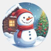Schneemann mit Weihnachtsbaum Runder Aufkleber (Vorderseite)