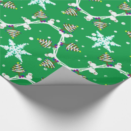 Schneemann mit Weihnachtsbaum und Geschenke Wrappi Geschenkpapier (Ecke)