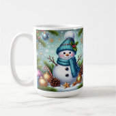 Schneemann mit Weihnachtsbaumschmuck, Schneeflocke Kaffeetasse (Links)