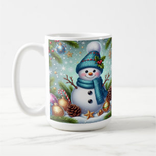 Schneemann mit Weihnachtsbaumschmuck, Schneeflocke Kaffeetasse
