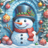 Schneemann mit Weihnachtsdeko - Aufkleber (Vorderseite)