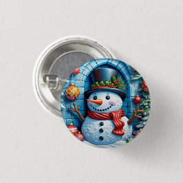Schneemann mit Weihnachtsdeko - Button