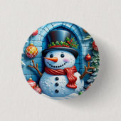 Schneemann mit Weihnachtsdeko - Button (Vorderseite)