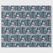 Schneemann mit Weihnachtsdeko -  Geschenkpapier (Flach)