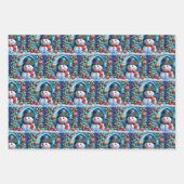Schneemann mit Weihnachtsdeko -  Geschenkpapier Set (Vorderseite)