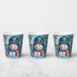Schneemann mit Weihnachtsdeko - Pappbecher