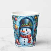 Schneemann mit Weihnachtsdeko - Pappbecher (Vorderseite)