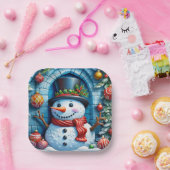 Schneemann mit Weihnachtsdeko - Pappteller (Party)