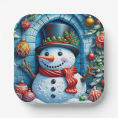 Schneemann mit Weihnachtsdeko - Pappteller (Vorderseite)