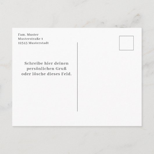 Schneemann mit Weihnachtsdeko - Postkarte (Rückseite)