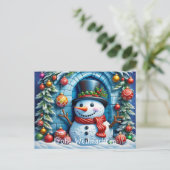 Schneemann mit Weihnachtsdeko - Postkarte (Stehend Vorderseite)