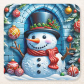 Schneemann mit Weihnachtsdeko -  Rechteckiger Pappuntersetzer (Vorderseite)