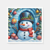 Schneemann mit Weihnachtsdeko - Serviette (Vorderseite)