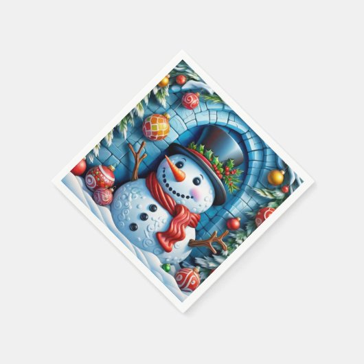 Schneemann mit Weihnachtsdeko - Serviette (Ecke)
