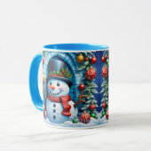 Schneemann mit Weihnachtsdeko - Tasse (Vorderseite Links)
