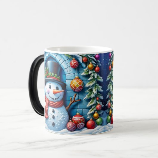 Schneemann mit Weihnachtsdeko -  Verwandlungstasse (Vorderseite Links)
