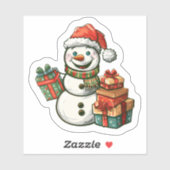 Schneemann mit Weihnachtsgeschenken Aufkleber (Blatt)