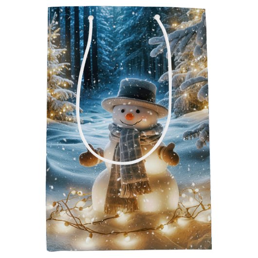 Schneemann mit Weihnachtslicht Mittlere Geschenktüte (Vorderseite)