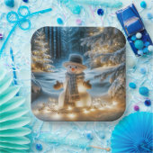Schneemann mit Weihnachtslicht Pappteller (Party)