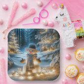 Schneemann mit Weihnachtslicht Pappteller (Party)