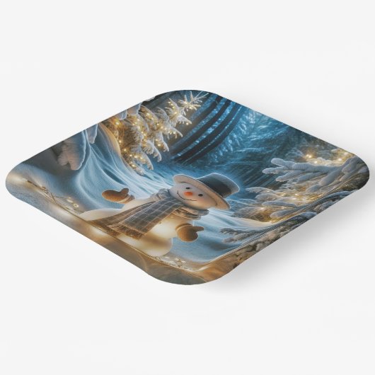 Schneemann mit Weihnachtslicht Pappteller (Gewinkelt)