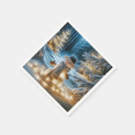 Schneemann mit Weihnachtslicht Serviette (Ecke)